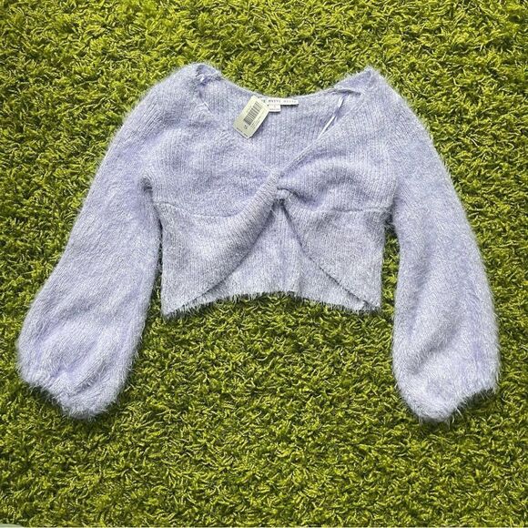 NWT CROP TOP FUZZY PURPLE SWEATER - Picture 4 of 13